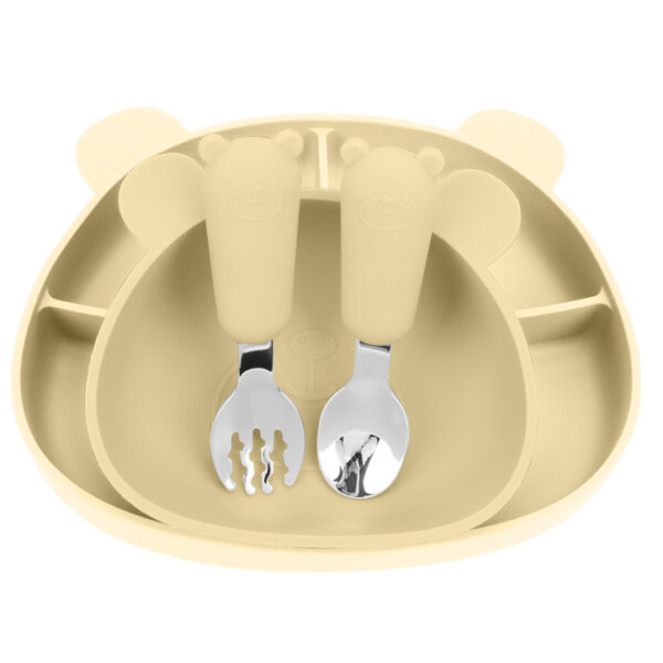 MIMIO Silikónový jedálenský set BEAR – PASTEL YELLOW