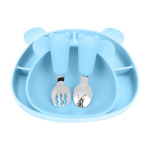 MIMIO Silikonový jídelní set BEAR - BABY BLUE