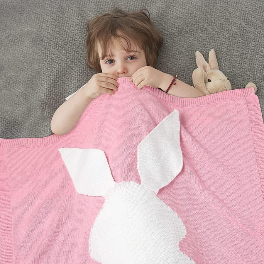 MIMIO Pletená deka 3D ZAJKO – Ružová