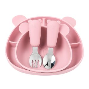 IMIO Silikónový jedálenský set BEAR – ROSE