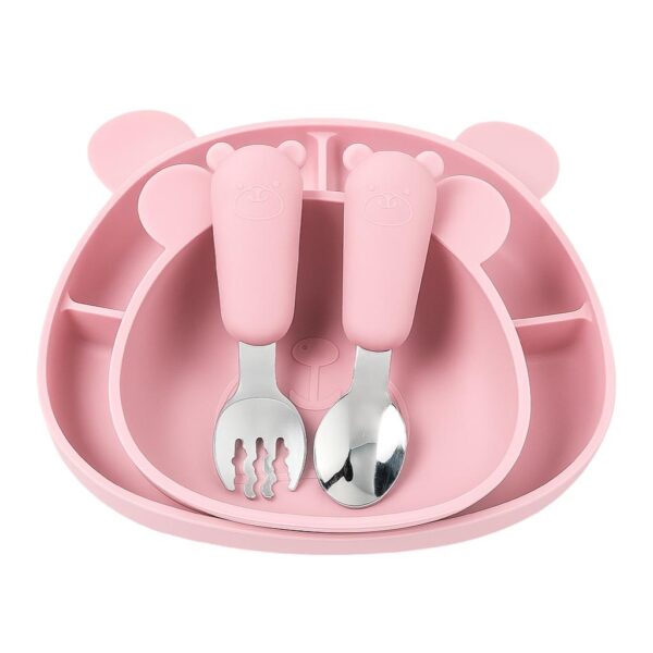 IMIO Silikónový jedálenský set BEAR – ROSE