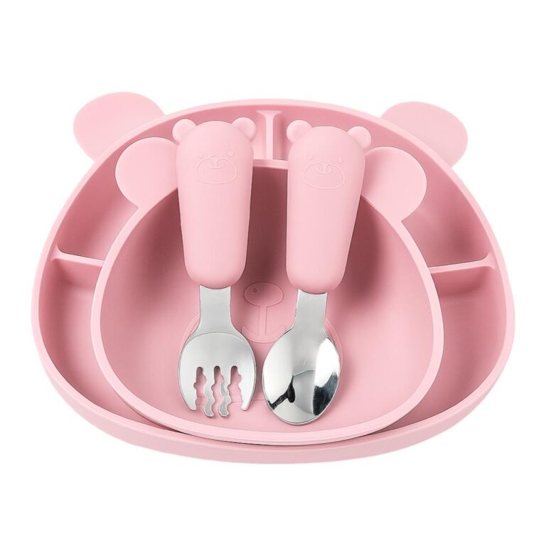 IMIO Silikónový jedálenský set BEAR – ROSE