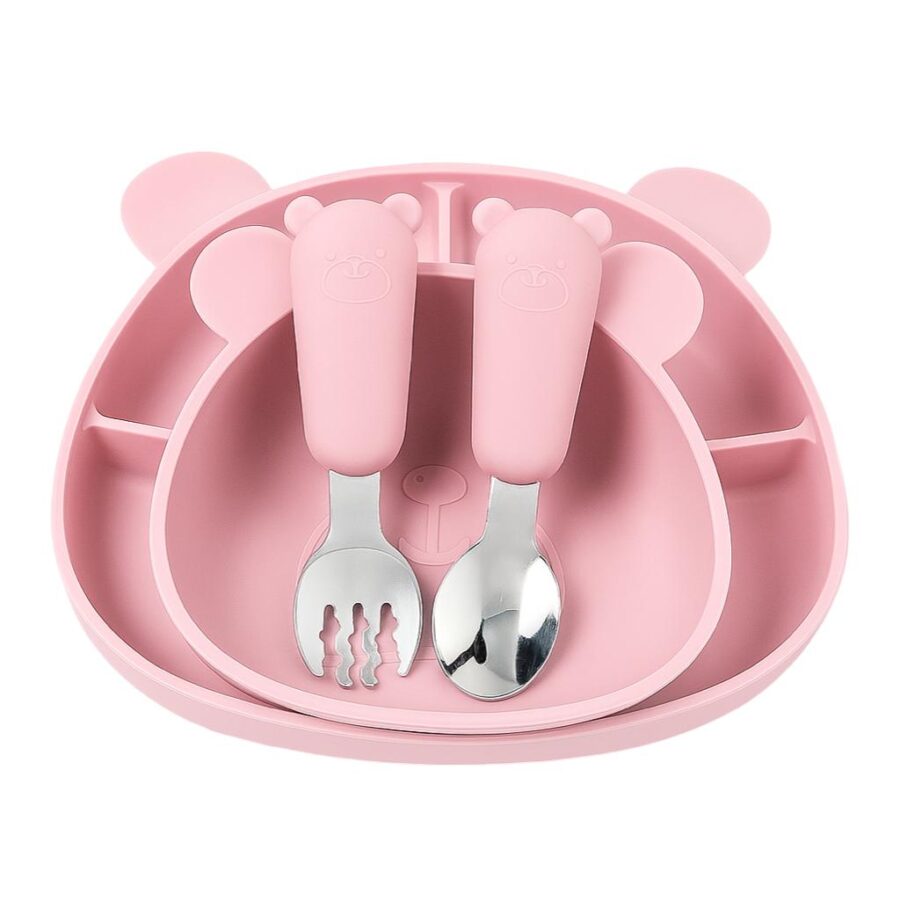IMIO Silikónový jedálenský set BEAR – ROSE
