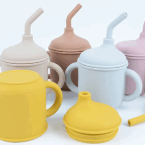 MIMIO Silikonový kelímek s brčkem a oušky - PASTEL BLUE