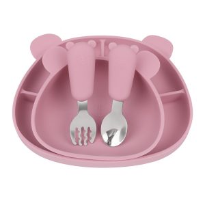 MIMIO Silikónový jedálenský set BEAR – BLUSH