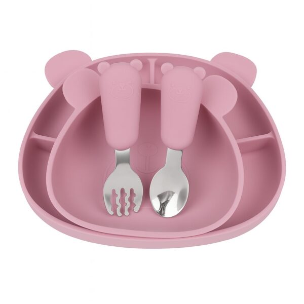 MIMIO Silikónový jedálenský set BEAR – BLUSH