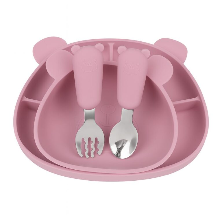 MIMIO Silikónový jedálenský set BEAR – BLUSH