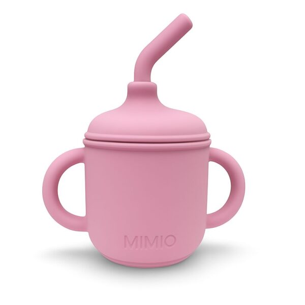 MIMIO Silikónový hrnček s brčkom a uškami – BLUSH