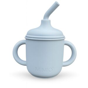 MIMIO Silikónový hrnček s brčkom a uškami - PASTEL BLUE