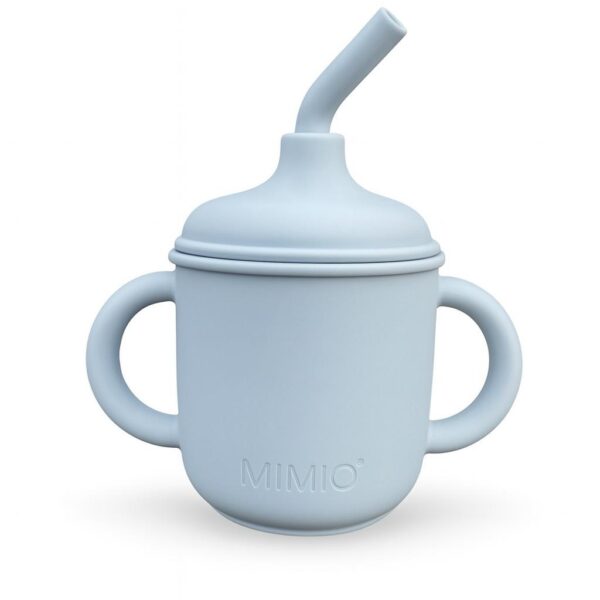 MIMIO Silikónový hrnček s brčkom a uškami - PASTEL BLUE