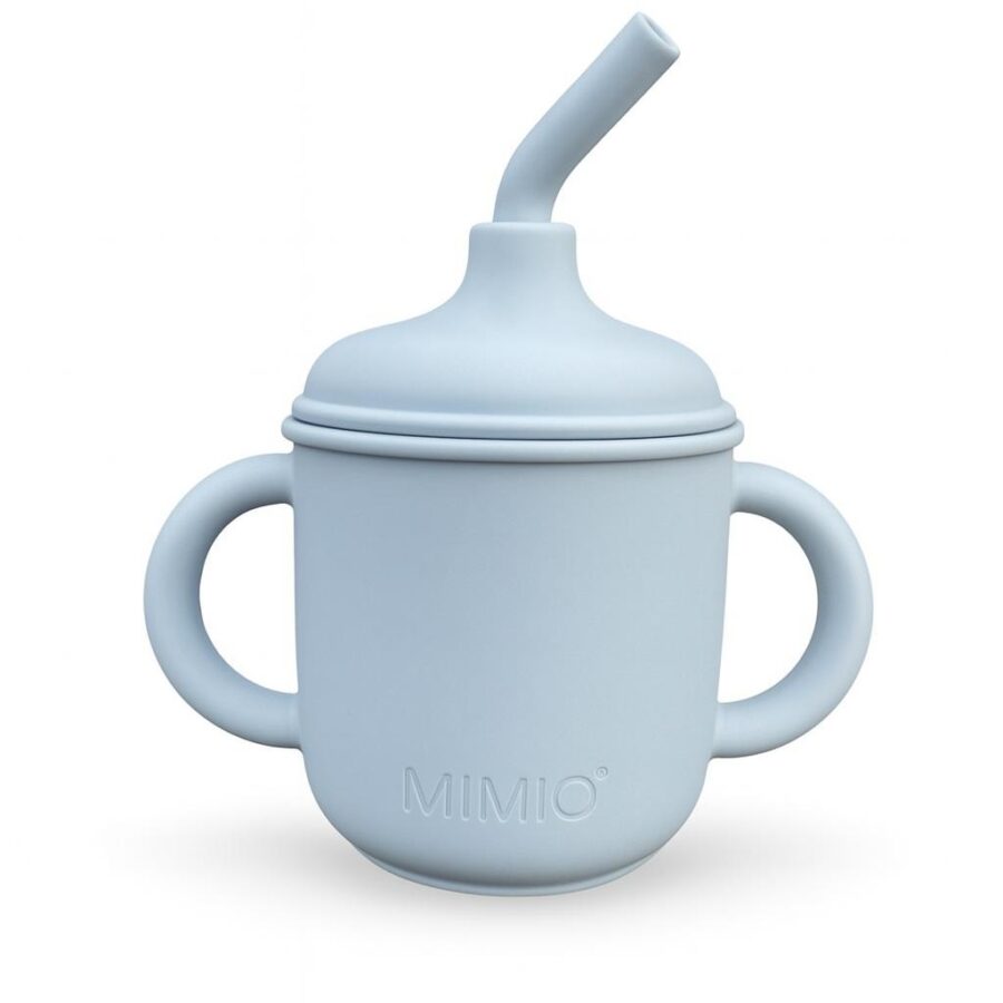 MIMIO Silikónový hrnček s brčkom a uškami - PASTEL BLUE