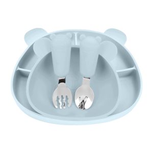 MIMIO Silikonový jídelní set BEAR - PASTEL BLUE