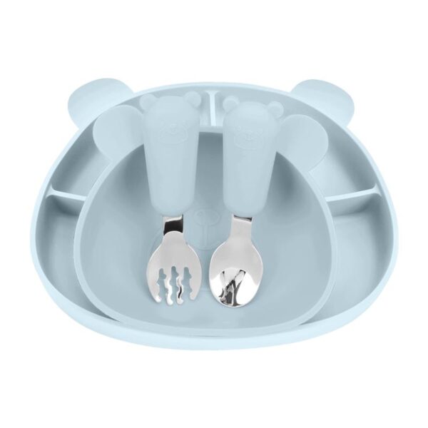 MIMIO Silikonový jídelní set BEAR - PASTEL BLUE