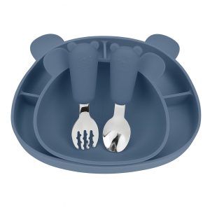 MIMIO Silikónový jedálenský set BEAR – NAVY