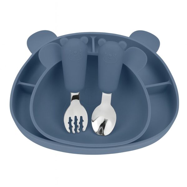 MIMIO Silikónový jedálenský set BEAR – NAVY
