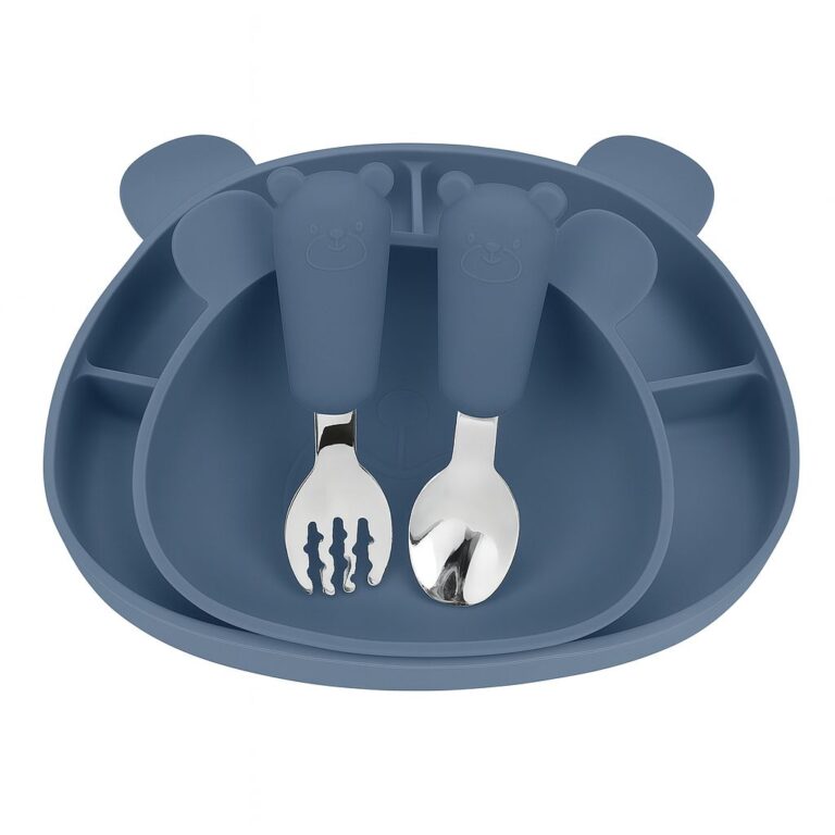MIMIO Silikónový jedálenský set BEAR – NAVY