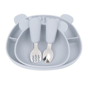 MIMIO Silikónový jedálenský set BEAR – LIGHT GREY