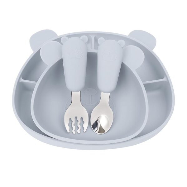 MIMIO Silikónový jedálenský set BEAR – LIGHT GREY