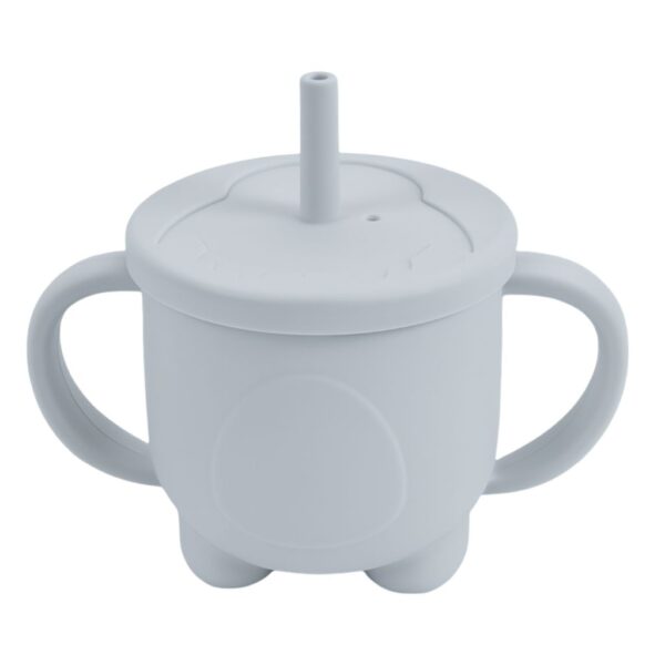 MIMIO Silikónový hrnček Tučniak s brčkom – LIGHT GREY