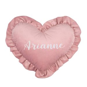 MIMIO Vankúšik HEART s volánikom VELVET – Ružová