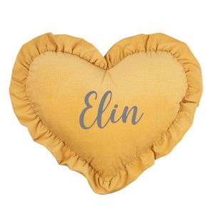 MIMIO Vankúšik HEART s volánikom VELVET – Horčicová