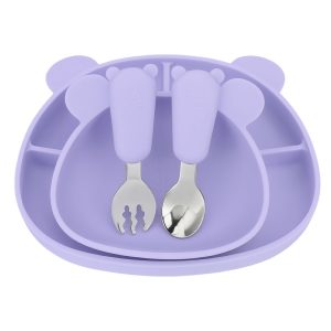 MIMIO Silikónový jedálenský set BEAR – PASTEL LILAC