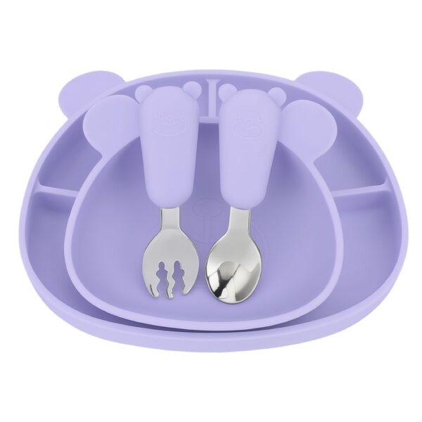 MIMIO Silikónový jedálenský set BEAR – PASTEL LILAC