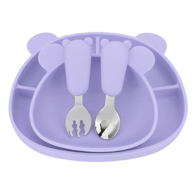 MIMIO Silikónový jedálenský set BEAR – PASTEL LILAC