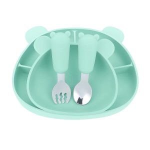 MIMIO Silikónový jedálenský set BEAR – MINT
