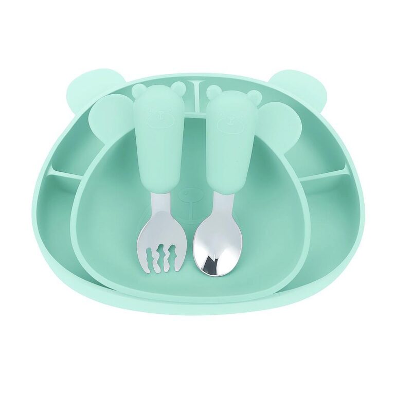 MIMIO Silikónový jedálenský set BEAR – MINT