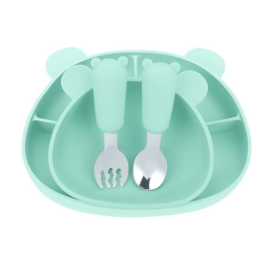 MIMIO Silikónový jedálenský set BEAR – MINT