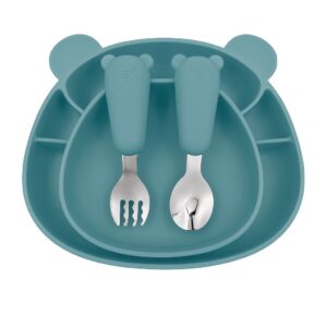 MIMIO Silikónový jedálenský set BEAR – SMOKE BLUE