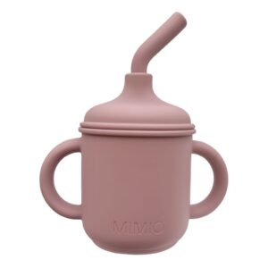 MIMIO Silikónový hrnček s brčkom a uškami – PALE MAUVE