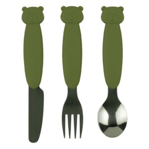 MIMIO Silikónový set príborov BEAR – ARMY GREEN
