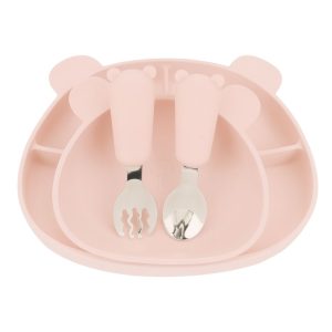 MIMIO Silikónový jedálenský set BEAR – SOFT PINK