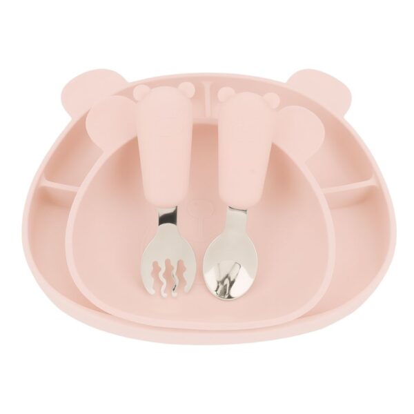 MIMIO Silikónový jedálenský set BEAR – SOFT PINK