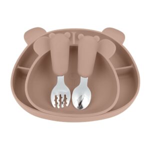 MIMIO Silikónový jedálenský set BEAR – CAMEL