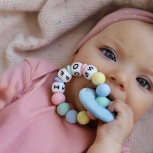 MIMIO Okrúhle hryzátko do ručičky – Modrý donut s menom